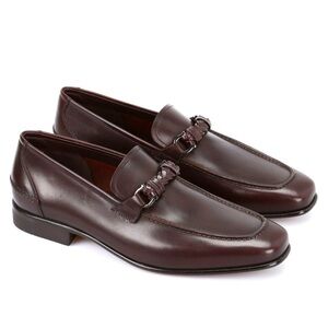 SALVATORE FERRAGAMO Brown Leather Nello Loafers Braided Accent Silver accents